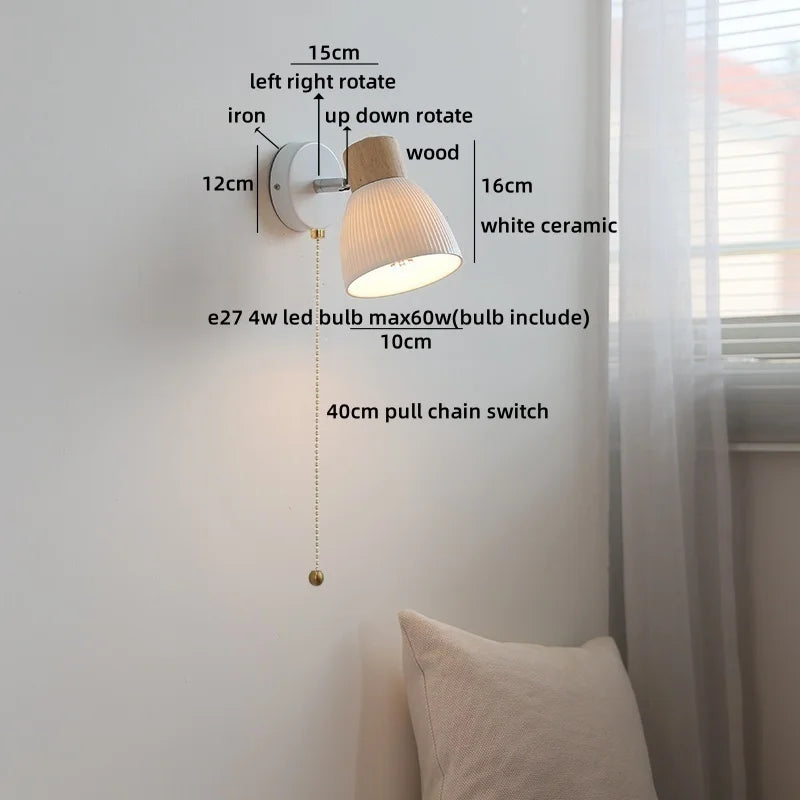 Axyaa White Ceramic LED Wall Lamps Switch - Bedroom Stairs Lighting Fixtures