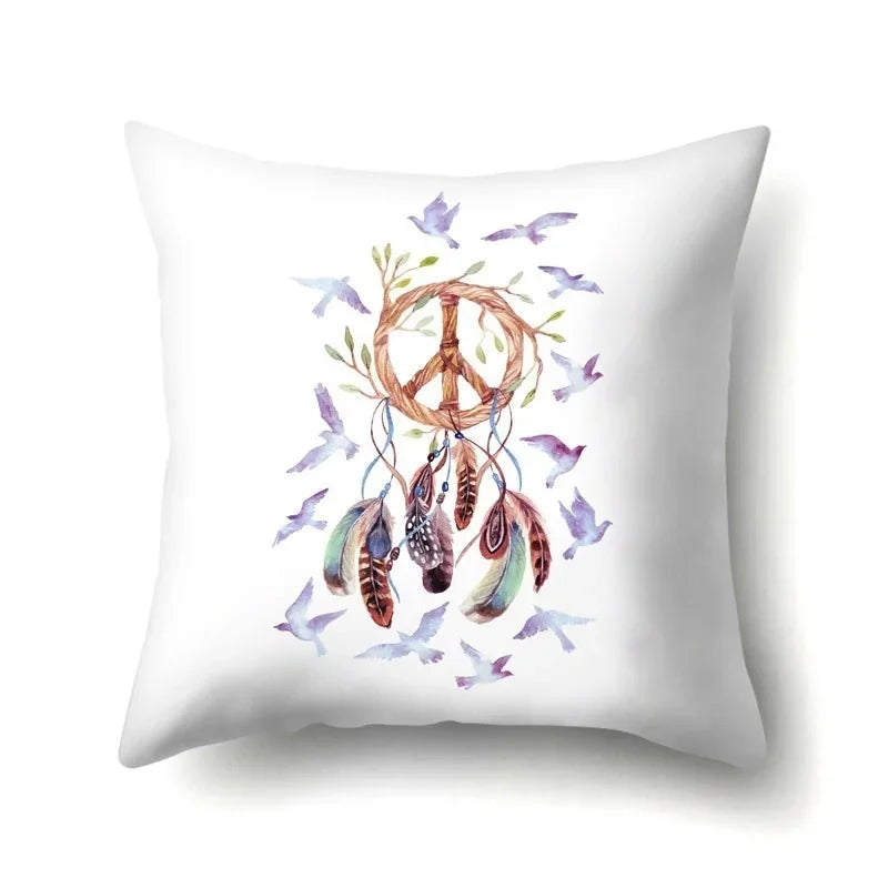 Axyaa Boho Indian Feather Dreamcatcher Pillow Cushion Cover for Home Decor