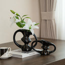 Axyaa Hollowed-out Handle Ceramic Vase: Geometric Flower Arrangement Home Decor Pot
