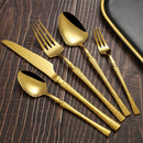 Axyaa 30-Piece Stainless Steel Tableware Set with Golden Waist Design