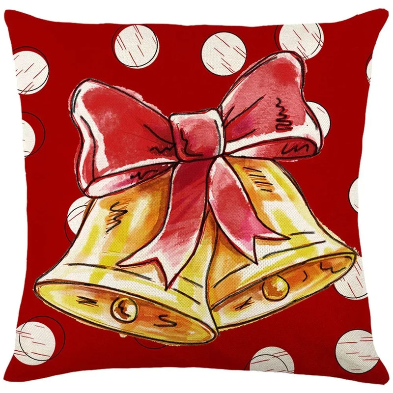 Axyaa Christmas Party Santa Dwarf Print Pillow Cover