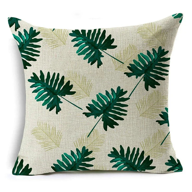 Axyaa Tropical Plants Linen Cushion Cover 45x45cm - Decorative Sofa Bed Pillow Case