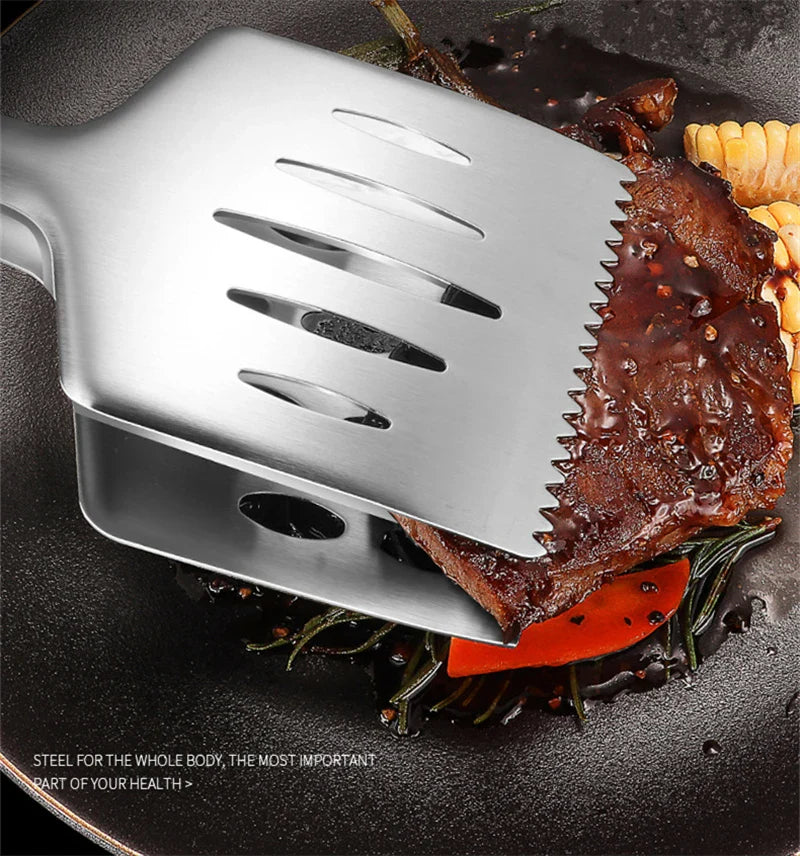 Axyaa Stainless Steel Food Tongs: BBQ Clip Meat Clamp Kitchen Tool
