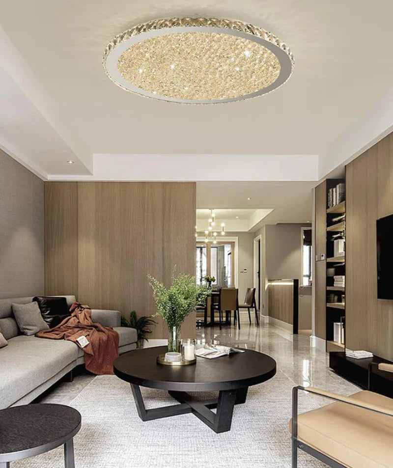 Axyaa Circular Crystal Ceiling Light with LED Bulbs for Home, Living Room, Bedroom, Restaurant
