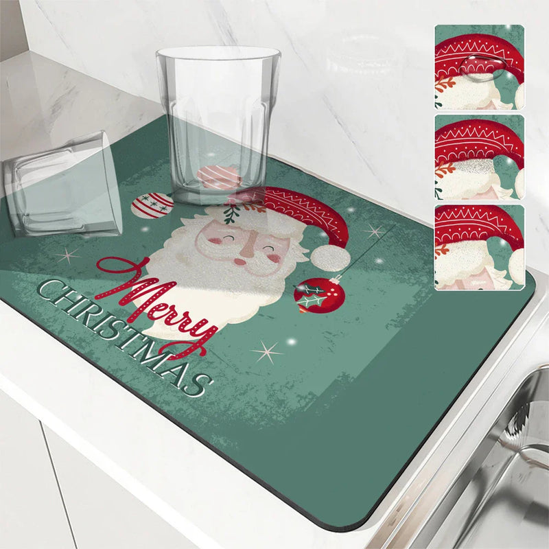 Axyaa Christmas Tree Kitchen Mat: Antiskid & Absorbent Draining Pad for Dishes & Tableware