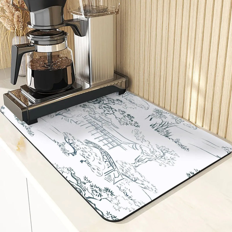 Axyaa Floral Silicone Coasters Set: Non-Slip Kitchen Mats, Flowers Pattern Diatomaceous Earth Placemat