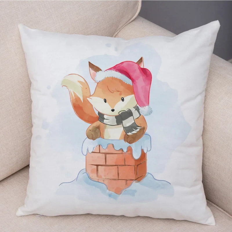 Axyaa Christmas Cartoon Animal Cushion Cover - Santa Claus Pillowcase