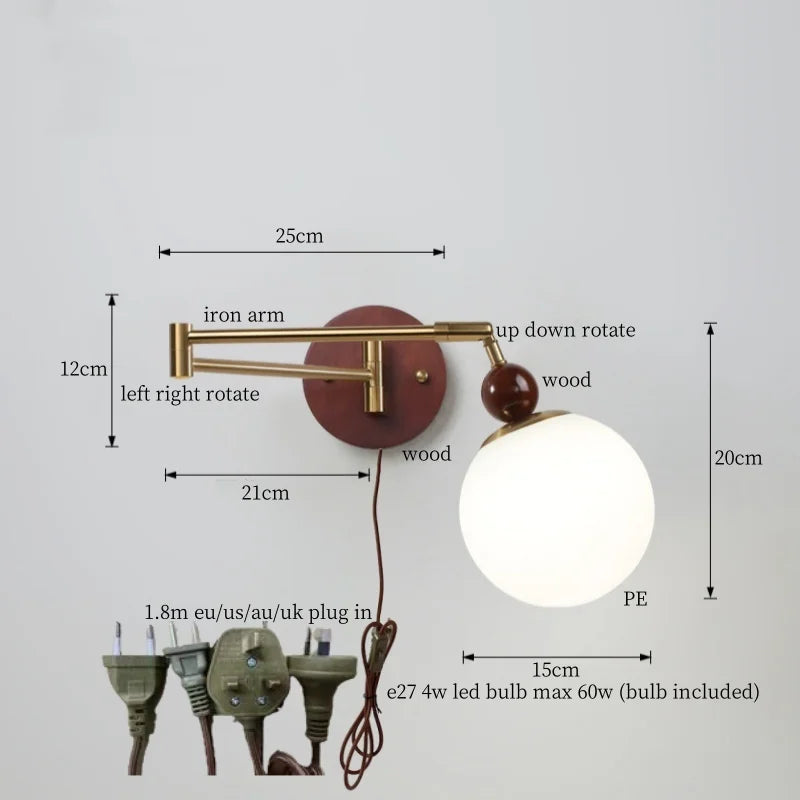 Axyaa White Pumpkin LED Wall Light - Swing Arm Nordic Modern Wandlamp