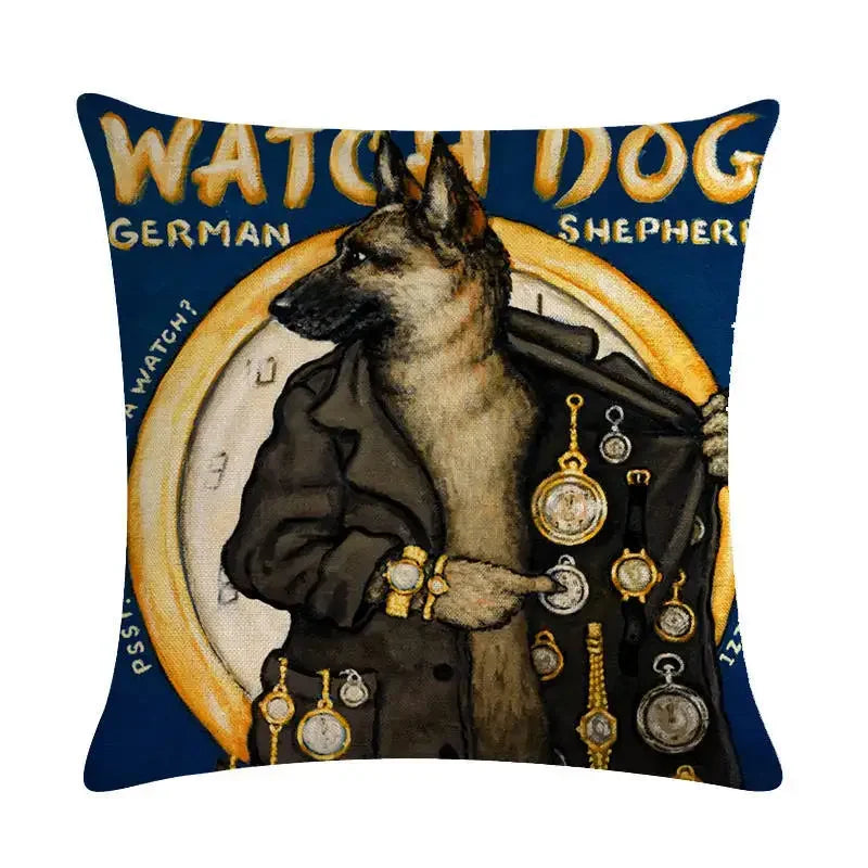 Axyaa Cartoon Dog Linen Cushion Cover for Office Furniture and Sofa Decor