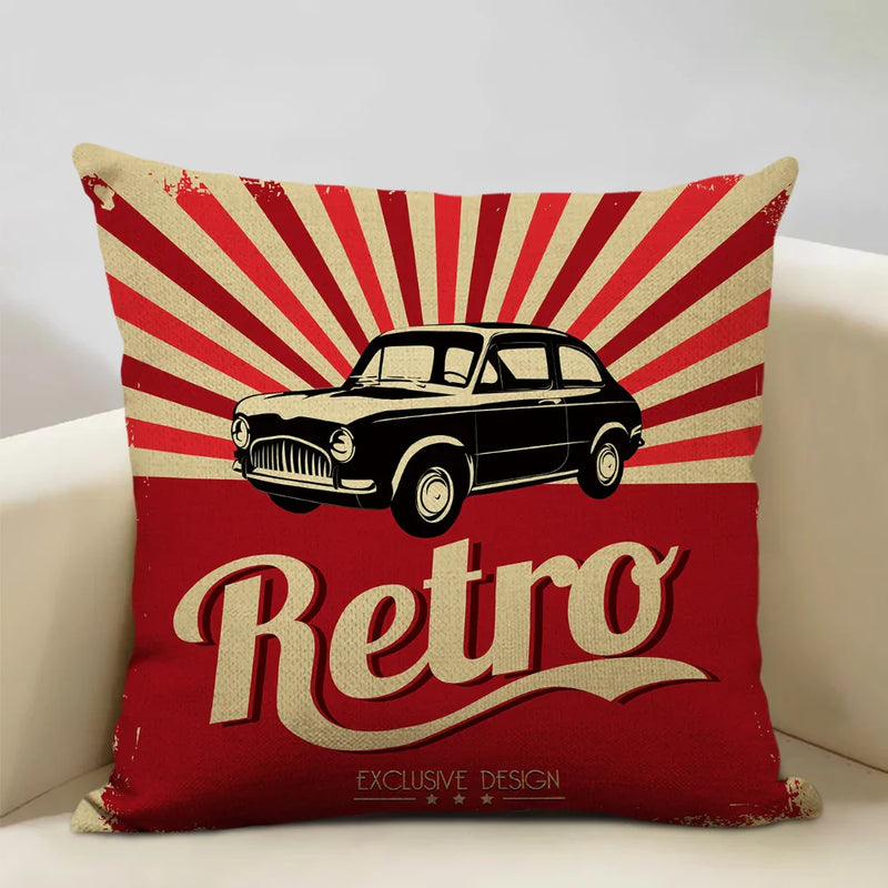 Axyaa Classic Cars Print Cushion Cover 45X45CM Pillowcase Linen Throw Pillow