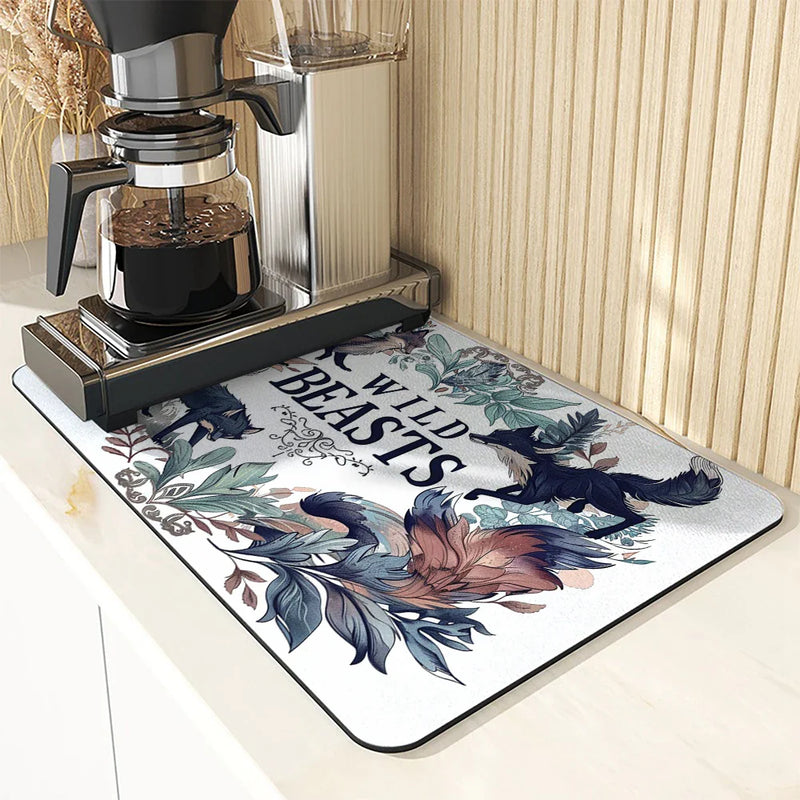 Axyaa Plant Leaves Kitchen Mat - Absorbent, Antiskid, Quick Dry Dish Drying Pad