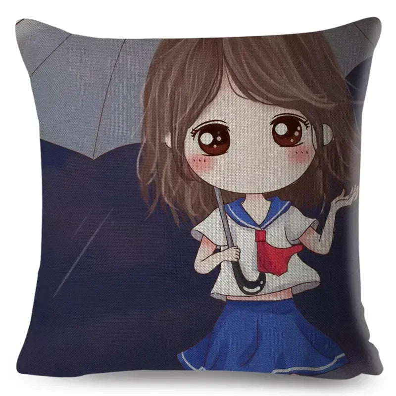Axyaa Beautiful Girl Pattern Linen Pillowcase for Living Room and Bedroom
