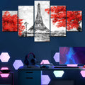 Eiffel Tower Red Trees Canvas Wall Art - Axyaa