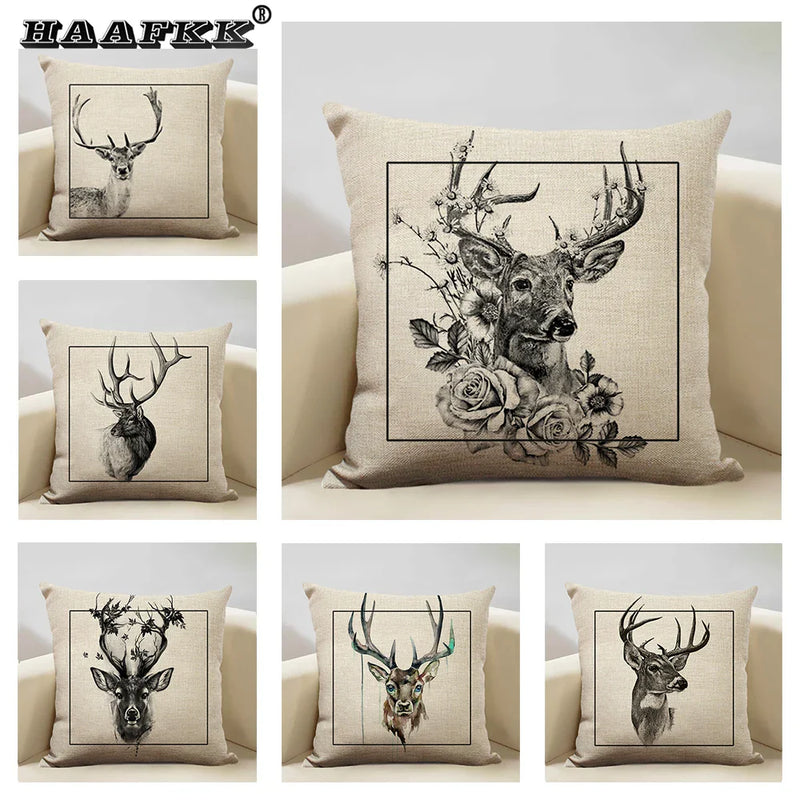 Elk Animal Cushion Cover Sofa Decor Pillow Case Linen Home Decor Axyaa