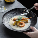 Axyaa Matte Striped Ceramic Deep Plate Set - Creative Tableware for Restaurants