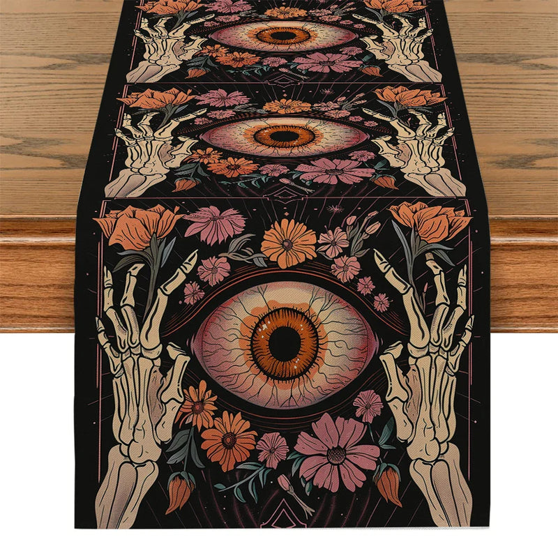 Axyaa Halloween Table Runner Farmhouse Decor Holiday Party Branches Flowers Leaves