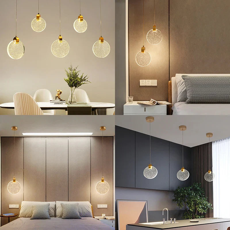 Axya Bubble Crystal Pendant Lights - Nordic LED Hanging Lamps for Living Room, Bedroom, Dining Area