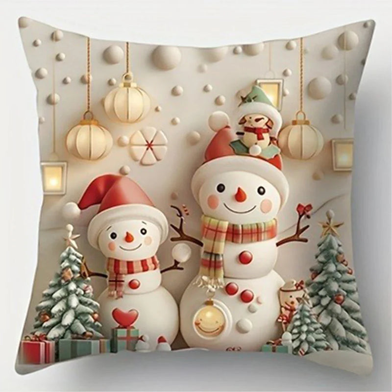 Axyaa Christmas Pillow Cover Set for Home Sofa Decor - Santa Claus & Snowman Theme