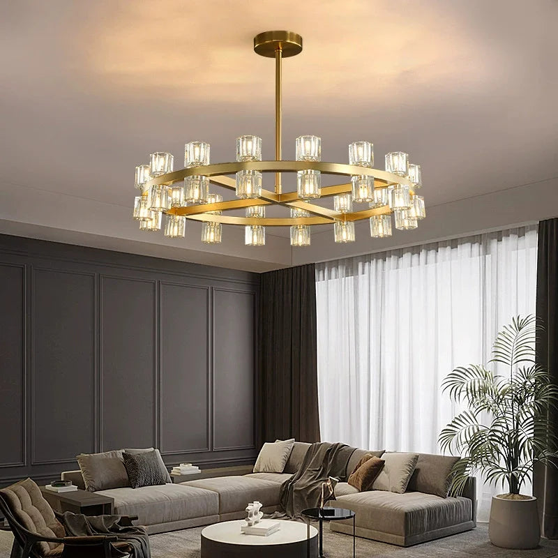 Axyaa Black Brass Crystal Chandelier - High Quality Luxury Ceiling Hanging Lamp