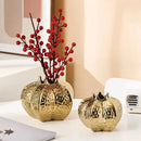 Axyaa Pomegranate Shape Ceramic Vase with Gold-plating for Artificial Flowers