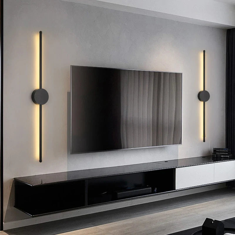 Modern Black LED Wall Light I-Shaped Bedroom Living Room Interior Lighting