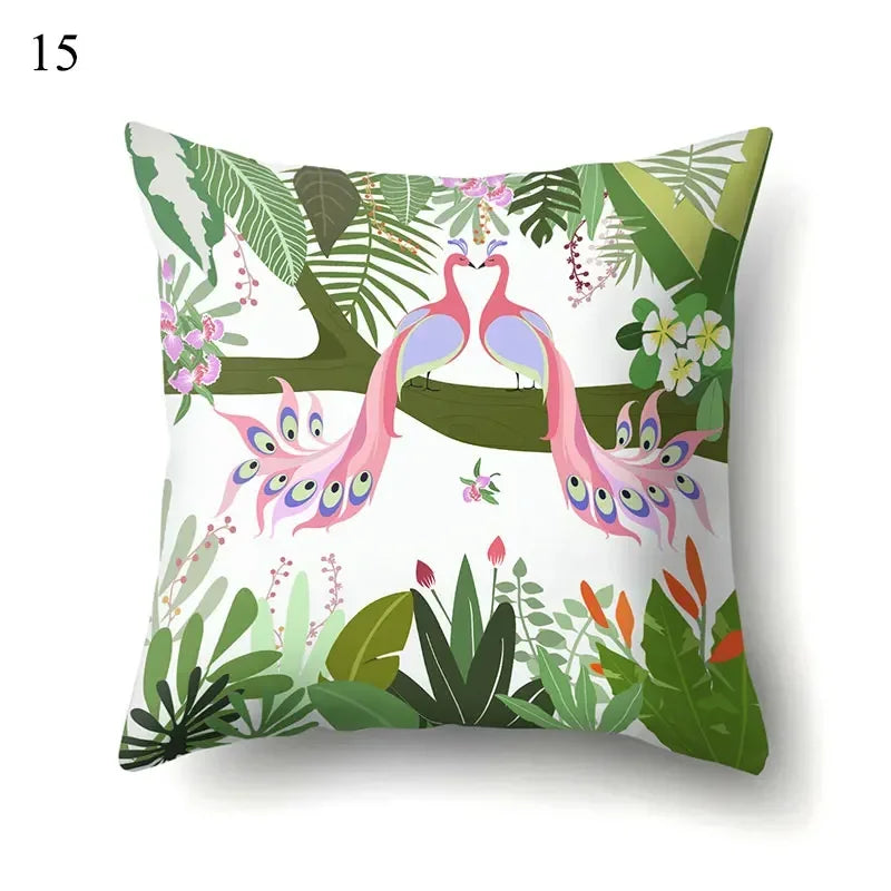 Sloth & Tropical Plants Printed Pillow Cover by Axyaa