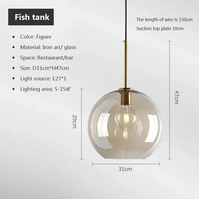 Axyaa Loft Glass Pendant Light for Kitchen Restaurant - Modern Nordic Industrial Decor