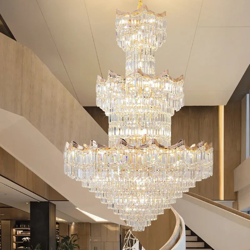 Axyaa Rotating Crystal Light Chandelier for Luxe Duplex Living Room