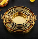Axya Stainless Steel Golden Tray with Handle for Food Storage and Serving