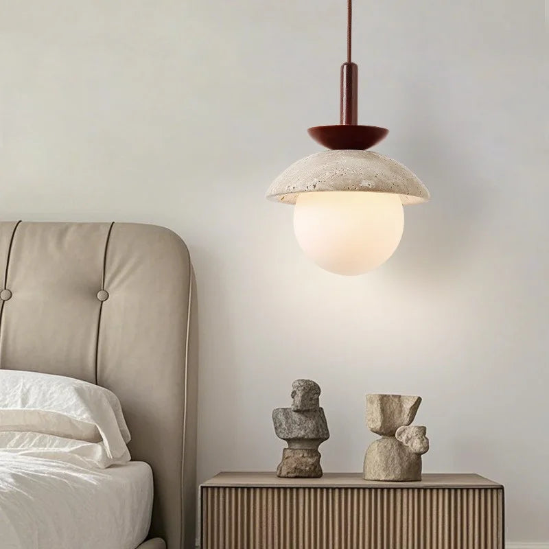 Axyaa White Glass Ball LED Pendant Lights with Wooden Base