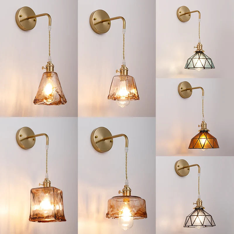 Axyaa Nordic Copper Glass LED Wall Light for Living Room, Bedroom, Bar - Modern Design