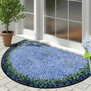 Axyaa Semi-circle Ethnic Floral Floor Mat: Retro Art, Geometric Design, Stain-resistant Rug