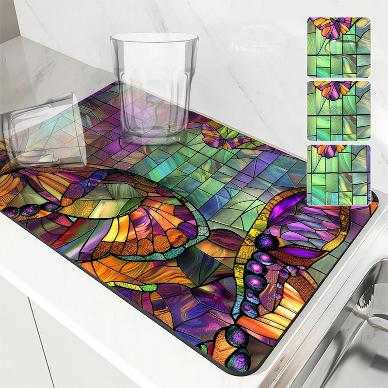 Axyaa Geometric Color Kitchen Mat: Absorbent, Antiskid, Quick Dry Tableware Pad