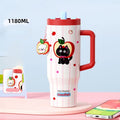Axyaa Cartoon Cute Thermal Water Bottle Insulated Ceramic Cup with Handle & Double Straw