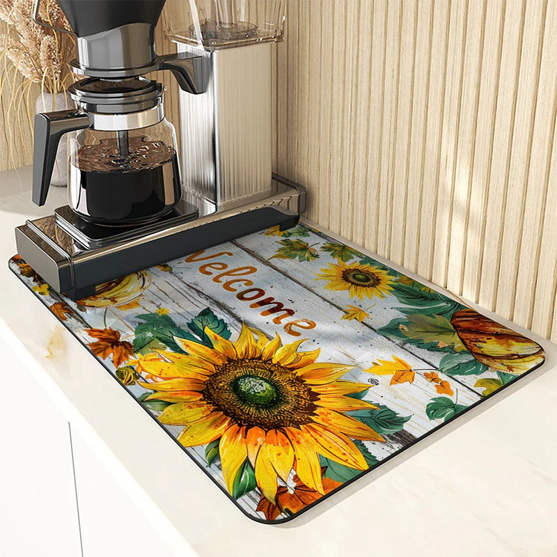 Axyaa Thanksgiving Wood Absorbent Draining Mat: Anti-Skid, Quick Dry, Dish Drying Pad