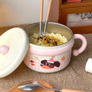 Axyaa Kawaii Ramen Bowl Set: Stainless Steel Bowl with Lid, Spoon, Chopsticks