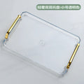 Axyaa Plastic Tray with Golden Handle: Transparent Nordic Storage Pallet for Home Kitchen