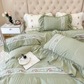 Axyaa Pink Lace Gauze Bedding Set - Elegant Princess Style Queen Duvet Cover
