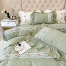 Axyaa Pink Lace Gauze Bedding Set - Elegant Princess Style Queen Duvet Cover