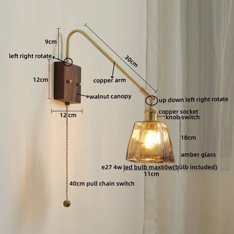 Axyaa LED Wall Lamps: Modern Style for Bedroom, Bathroom, Living Room, Walnut Copper Fixtures