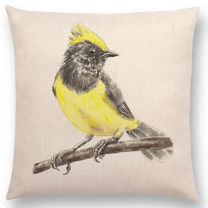 Birds Painting Cushion Cover - Axyaa Collection: Robin, Titmouse, Toucan, Sparrow, Firecrest, Cardinal, Bullfinch
