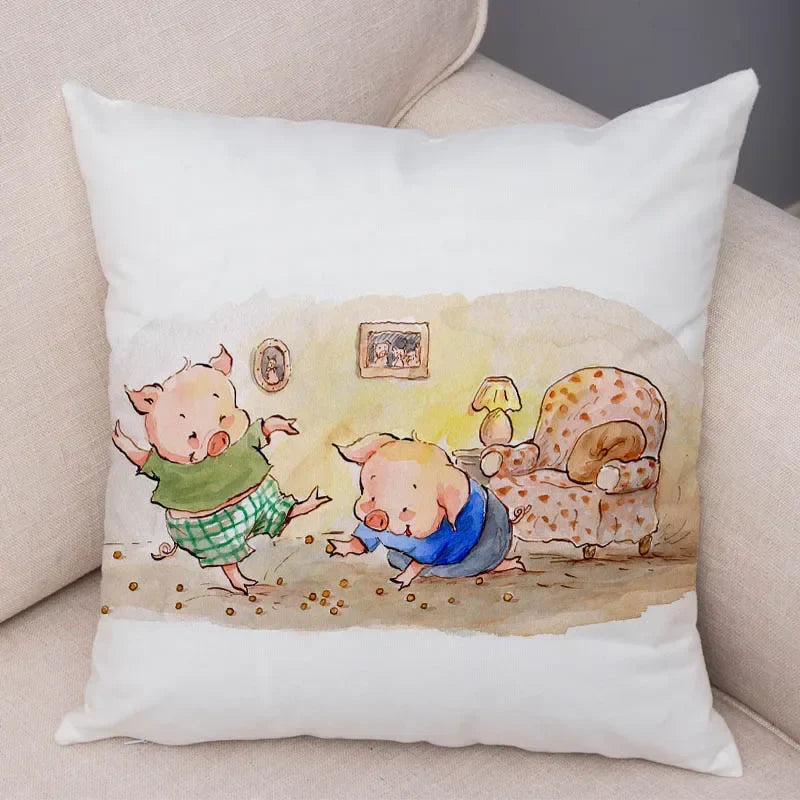 Axyaa Cartoon Pig Cushion Cover 45x45cm Super Soft Short Plush Pillowcase