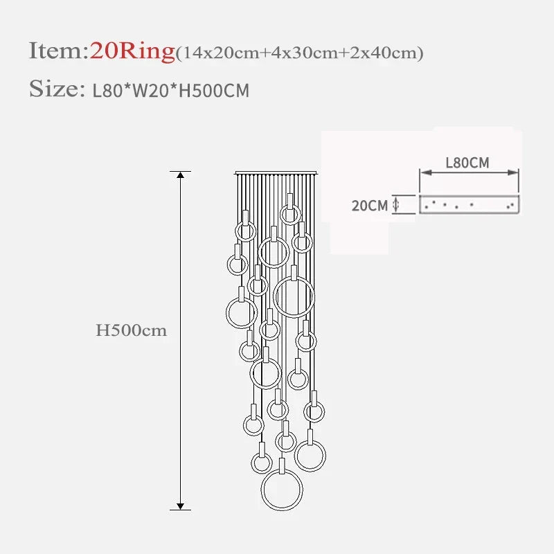 Axyaa Circular Staircase Chandelier: Luxury Nordic Living Room Pendant Light