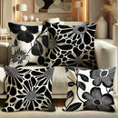 Axyaa Floral Cushion Covers in Black & Grey - Modern Botanical Decor, Zip Closure