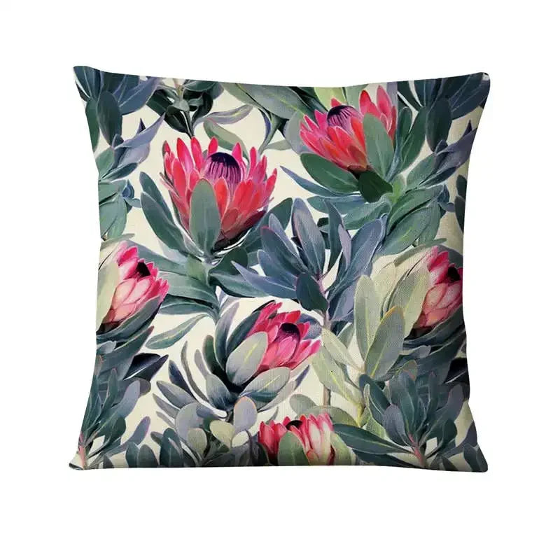 Axyaa Tropical Palm Leaf Print Cushion Cover for Living Room, Bedroom, and Car