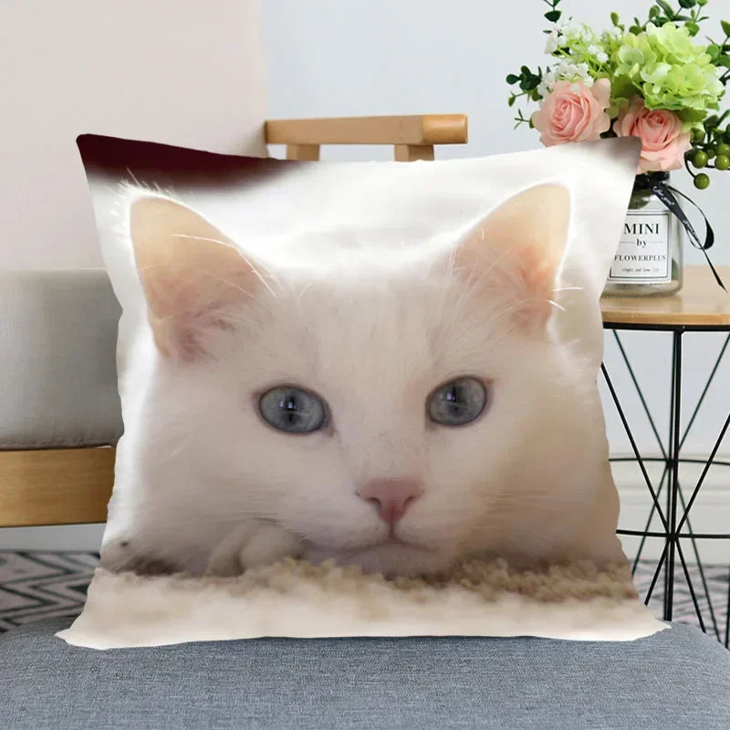 Cute Cat Print Pillowcase by Axyaa - Perfect for Home, Car, and Sofa