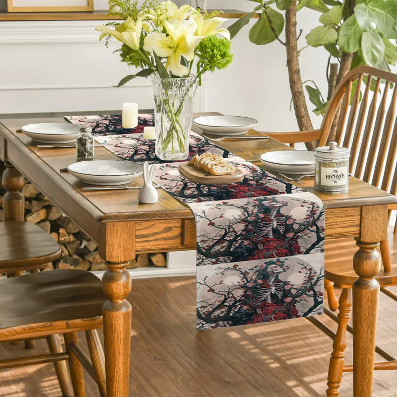 Axyaa Floral Skull Branches Table Runner