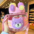 Axyaa Kawaii Bear 1L Water Bottle with Straw and Strap