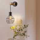 Axyaa Vintage Iron Wood Wall Sconce Cage Guard Fixture Loft Lighting