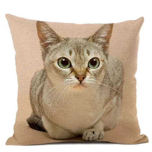 Axyaa Cat Pattern Cushion Cover 45x45cm Linen Pillowcase for Home Sofa Art Decor